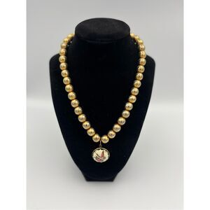 Gorgeous Womens Elegant Yellow Gold Classic Round Pendant Beaded Necklace 18”